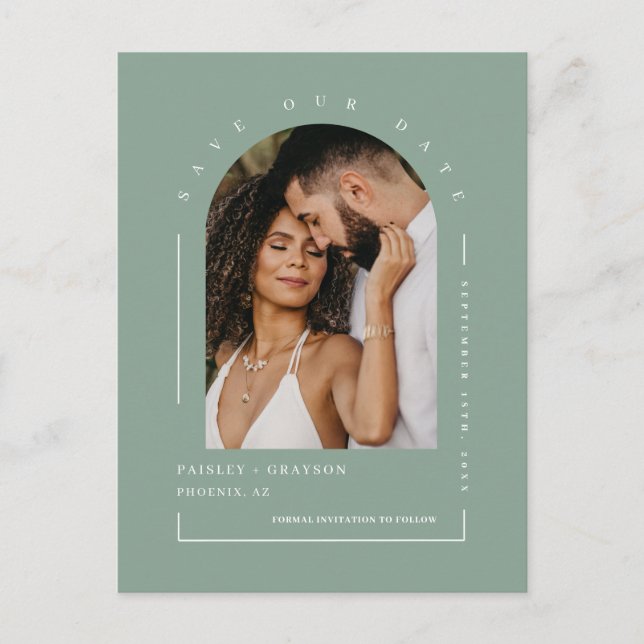 Carte Postale Photo Arc Vert Sage Moderne Code QR Enregistrer No (Devant)