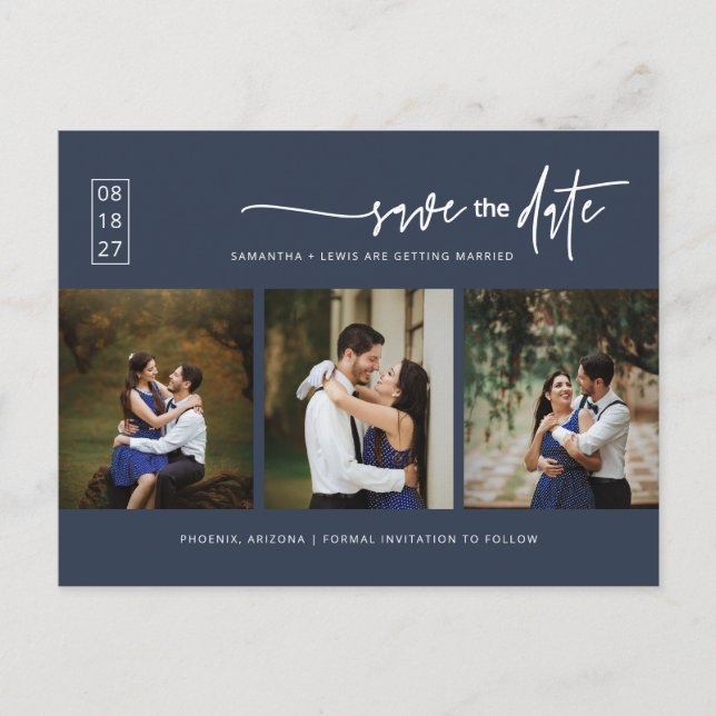 Carte Postale Photo bleu marine minimaliste Code QR Enregistrer  (Devant)
