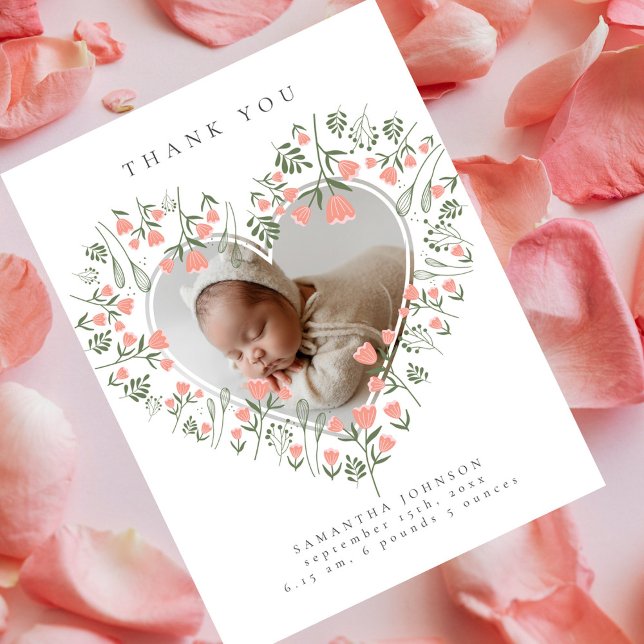 Carte Postale Photo Coeur Fleur Élégant Merci Baby shower (Créateur téléchargé)