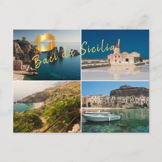 Carte Postale Photo collage de Sicile avec baisers (Devant)
