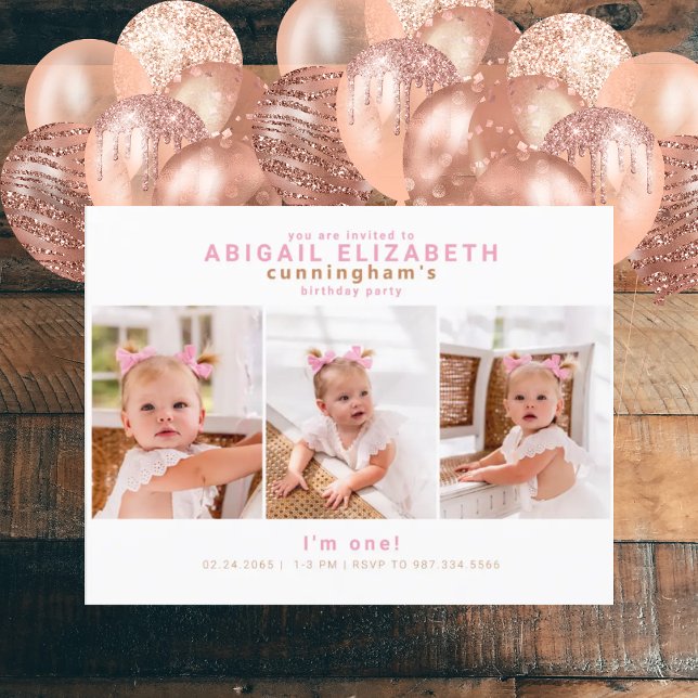 Carte Postale Photo Collage moderne Fille rose Fête d'anniversai (Créateur téléchargé)