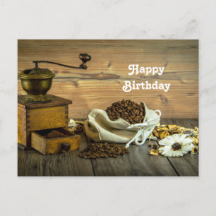 Carte Postale Photo d'anniversaire de moulin à café rustique