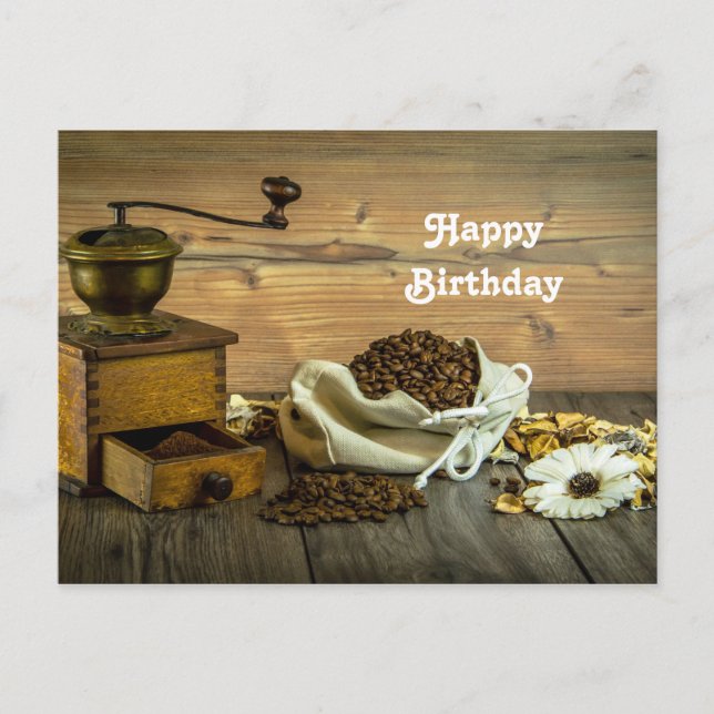 Carte Postale Photo d'anniversaire de moulin à café rustique (Devant)