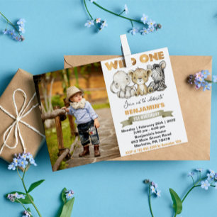 Carte Postale Photo d'anniversaire Safari Animaux Aquarelle Wild