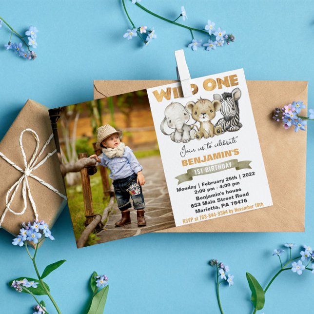 Carte Postale Photo d'anniversaire Safari Animaux Aquarelle Wild (Créateur téléchargé)