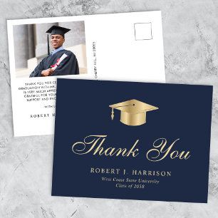 Carte Postale Photo de bouchon de diplôme en or élégant Merci po