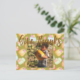 Carte postale photo de citrouilles florales aquare