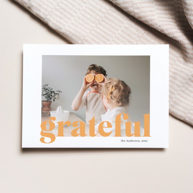 Carte Postale Photo de famille | Bon thanksgiving Orange Gratefu (Créateur téléchargé)