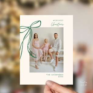 Carte Postale Photo de famille de la Bow verte moderne voeux de