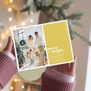 Carte Postale Photo de famille de Noël   Jaune Joyeux + Lumineux