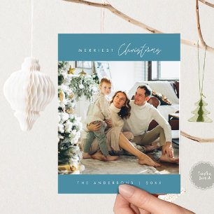 Carte Postale Photo de famille de Noël la plus agréable, bleu d'