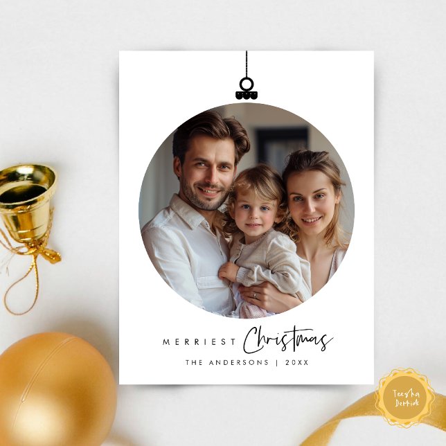 Carte Postale Photo de famille de Noël la plus joyeuse, Vœux Bou (Merriest Christmas Family Photo, Season Greeting Wishes Ball Layover Postcard)