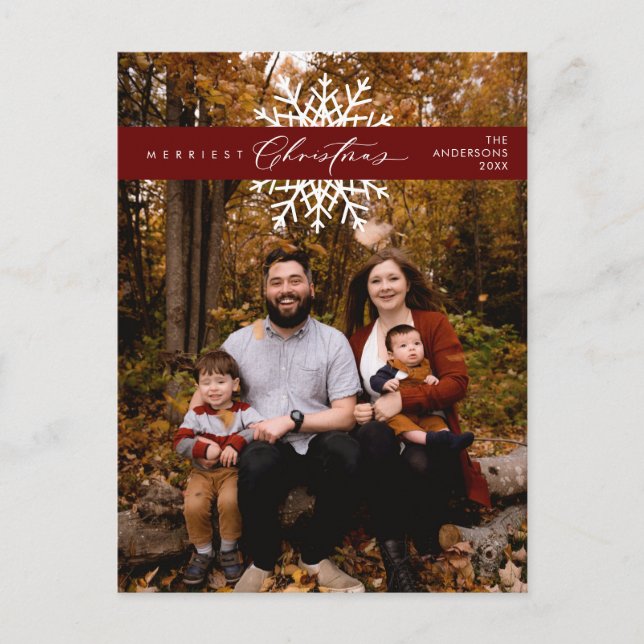 Carte Postale Photo de famille de Noël le plus joyeux, flocons d (Devant)