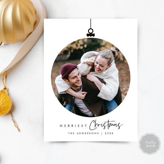 Carte Postale Photo de famille de Noël le plus joyeux, Vœux Boul (Merriest Christmas Family Photo, Season Greeting Wishes Ball Layover Postcard)