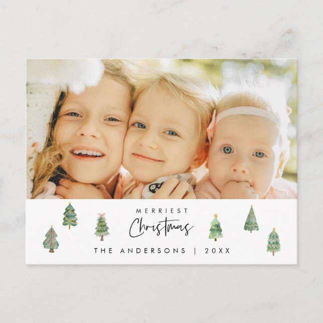 Carte Postale Photo de famille Joyeux Noël, arbres de Noël (Devant)