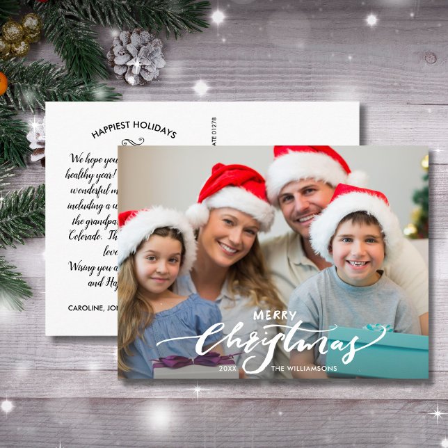 Carte Postale Photo de famille Lettrée moderne Joyeux Noël (Créateur téléchargé)