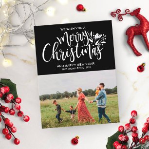 Carte Postale Photo de famille Noël Écriture Noir Blanc