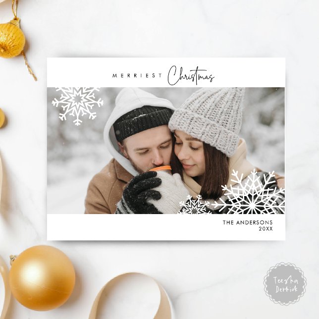 Carte Postale Photo de famille Noël le plus joyeux, Flocons de n (Merriest Christmas Family Photo, Snow Flakes Postcard, Season Greeting Wishing, Easy Customisation.)