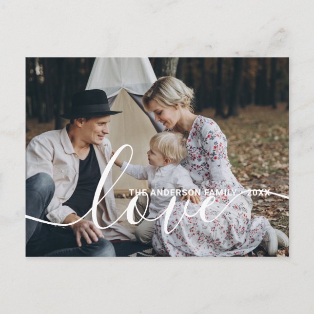 Carte Postale Photo de famille personnalisée 'Amour' avec nom pe (Devant)
