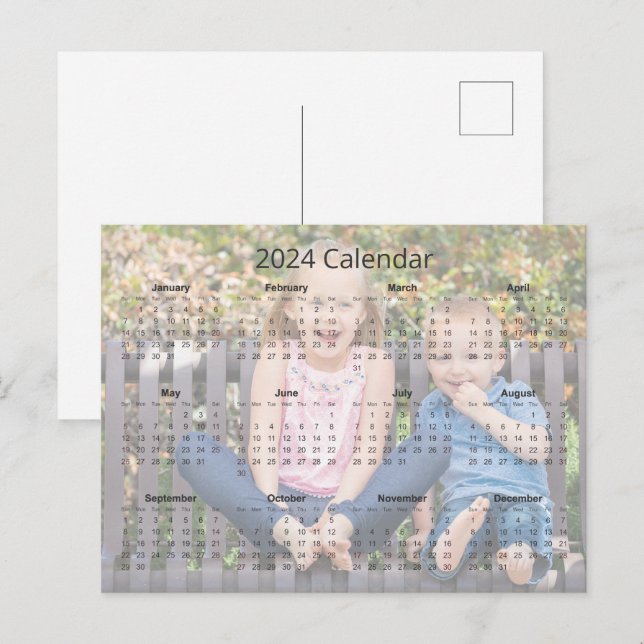 Carte Postale Photo de famille personnalisée Calendrier mensuel  (Devant / Derrière)