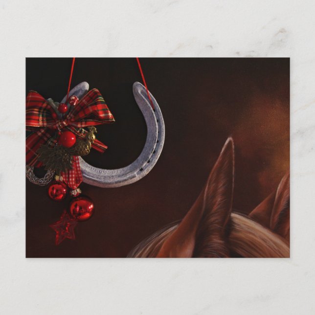 Carte Postale Photo de fer à cheval suspendu pour Noël équestre (Devant)