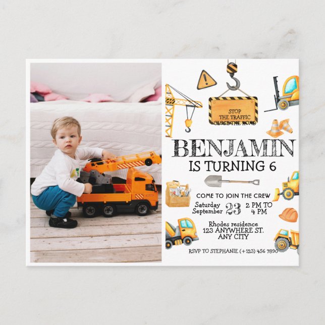 Carte Postale Photo de fête d'anniversaire des enfants du camion (Devant)