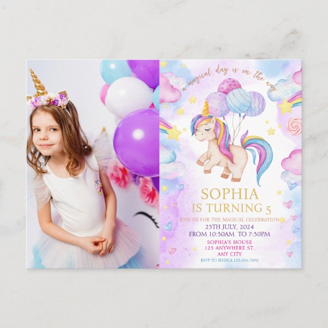 Carte Postale Photo de fête d'anniversaire licorne (Devant)