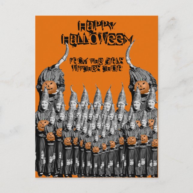 CARTE POSTALE PHOTO DE HALLOWEEN CARD GIRLS WITCH CHOIR DES ANNÉ (Devant)
