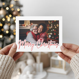 Carte Postale Photo de Joyeux Noël en écriture rouge moderne