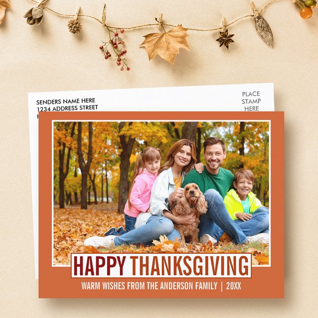 Carte Postale Photo de la famille du Bon thanksgiving moderne (Customize to change your personalized text size or text style.)