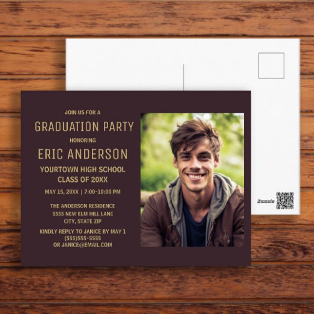 Carte Postale Photo de la fête de remise des diplômes de Brown (Brown graduation party photo invitation)