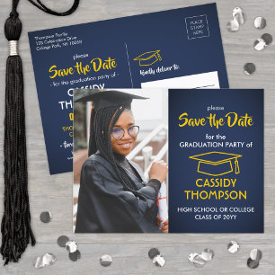 Carte Postale Photo de la Marine Blue and Gold Graduation Enregi