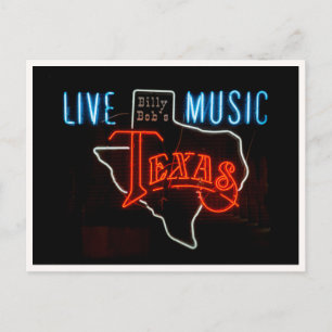 Carte Postale Photo de l'enseigne néon Live Music Texas