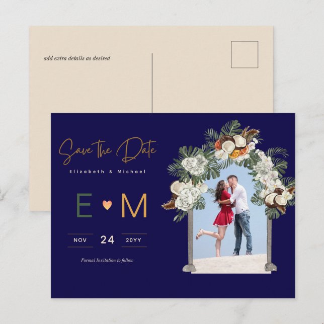Carte Postale Photo de mariage à conserver pour la date marine t (Devant / Derrière)
