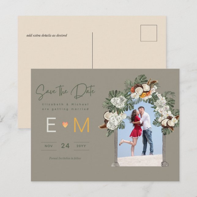 Carte Postale Photo de mariage à sauvegarder à la date Olive Gre (Devant / Derrière)