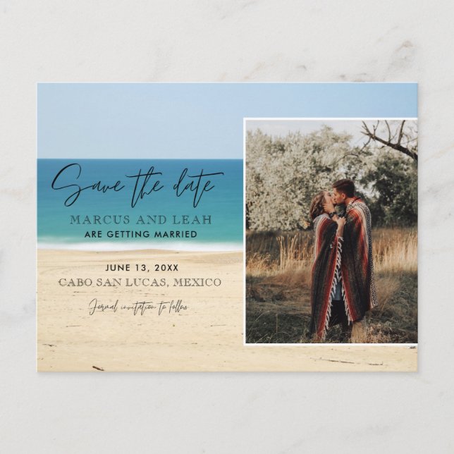 Carte Postale Photo de mariage de destination de plage Enregistr (Devant)