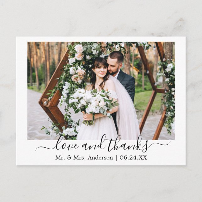 Carte Postale Photo de mariage Merci Amour Écriture Moderne Tend (Devant)