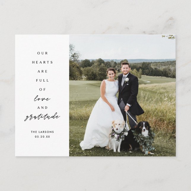 Carte Postale Photo de mariage Merci les cœurs sont pleins  (Devant)