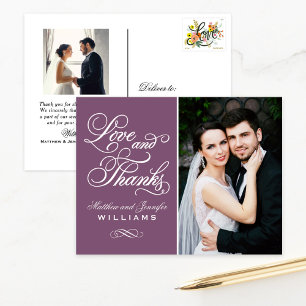 Carte Postale Photo de mariage Plum Ornate Love and Thanks