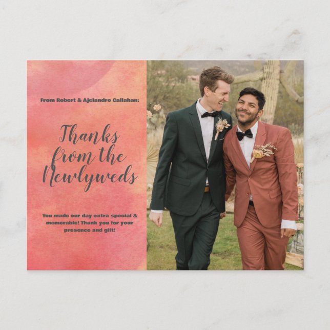 Carte Postale Photo de mariage remerciements orange abstrait flu (Devant)
