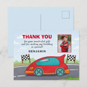 Carte Postale Photo de naissance de voiture de course rouge mign