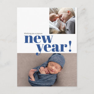 Carte Postale Photo de naissance du bébé bleu moderne Nouvel An