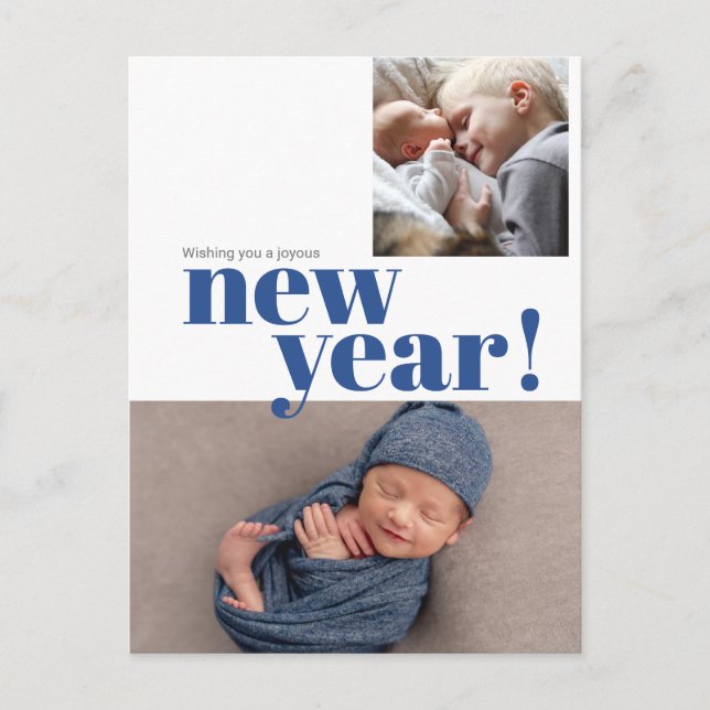 Carte Postale Photo de naissance du bébé bleu moderne Nouvel An (Devant)