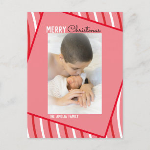 Carte Postale Photo de Noël arc-en-ciel au poivre rose