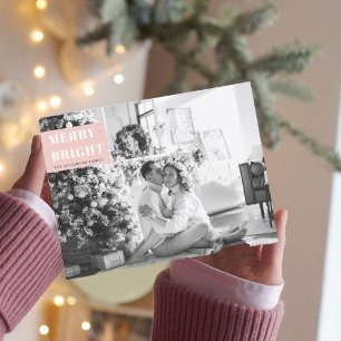 Carte Postale Photo de Noël en famille   Joyeux Bright   Rose