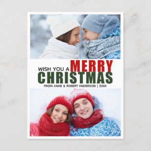 Carte postale photo de Noël gras rouge et vert 2