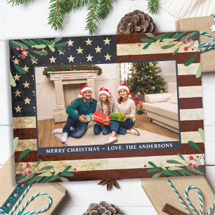 Carte Postale Photo de Noël Patriotique drapeau américain Vintag
