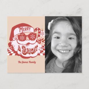 Carte Postale Photo de Noël rétro Santa Merry Bright Groovy