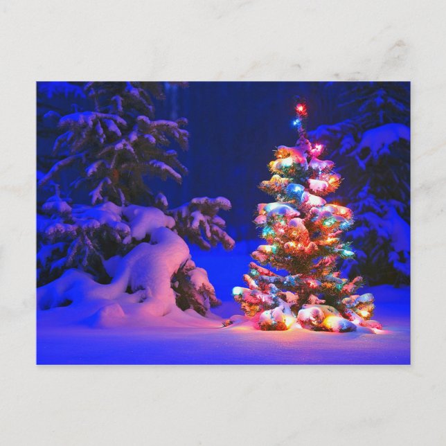 Carte Postale Photo de Pretty Christmas Tree Lights Snow (Devant)