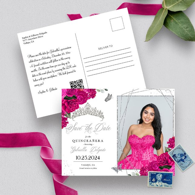 Carte postale photo de Quinceañera avec diadème Fu (Créateur téléchargé)